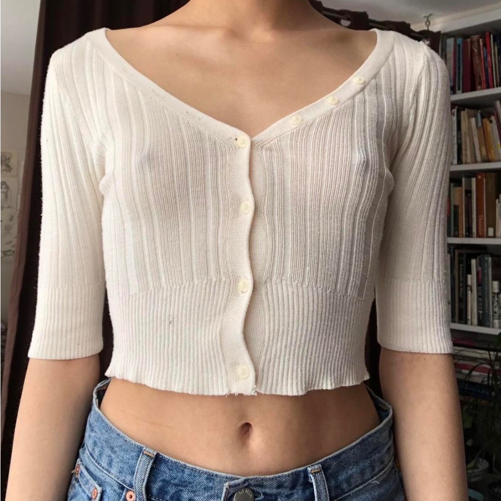 Urban outfitters cream white cropped button up top